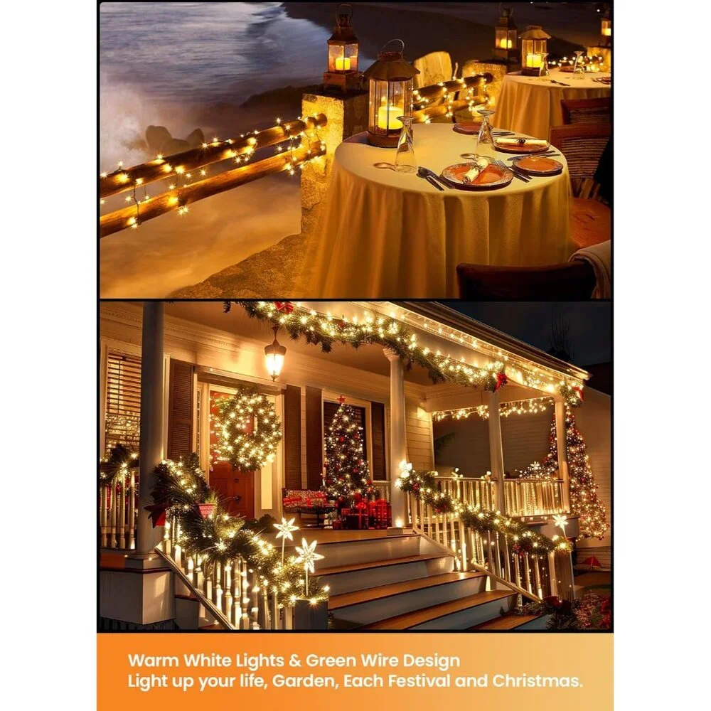 Christmas Mini Lights 39ft with 100 Clear Bulbs & 8 Modes - Waterproof Design